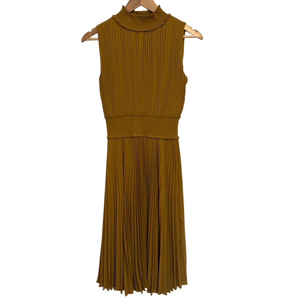 Nanette Lepore Pleated Chiffon Sleeveless Mustard Dress size 2